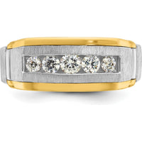 14K Two-Tone Men's 5-Stone Diamond Band Ring with Satin and Beaded Detailing - 0.50 Carats Total Diamond Weight by IBGoodman
