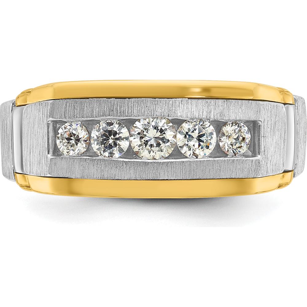 14K Two-Tone Men's 5-Stone Diamond Band Ring with Satin and Beaded Detailing - 0.50 Carats Total Diamond Weight by IBGoodman