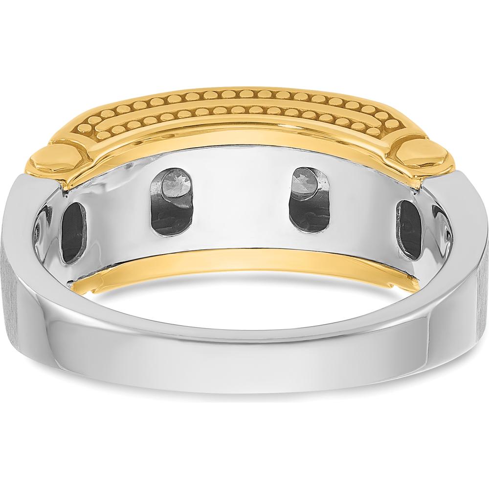 14K Two-Tone Men's 5-Stone Diamond Band Ring with Satin and Beaded Detailing - 0.50 Carats Total Diamond Weight by IBGoodman