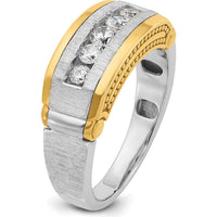 14K Two-Tone Men's 5-Stone Diamond Band Ring with Satin and Beaded Detailing - 0.50 Carats Total Diamond Weight by IBGoodman