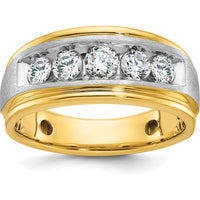 14K Two-Tone Men's 5-Stone Grooved Diamond Ring - 1.0 Carats Total Diamond Weight by IBGoodman