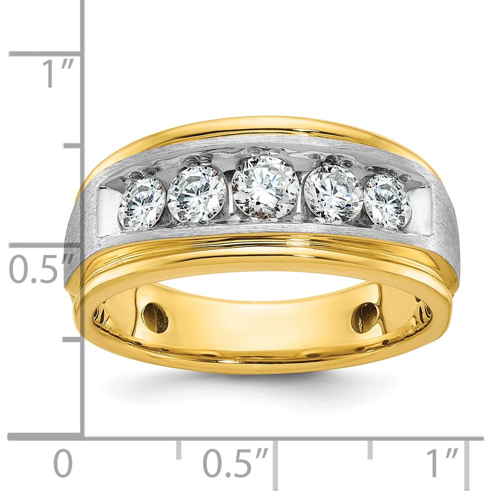 14K Two-Tone Men's 5-Stone Grooved Diamond Ring - 1.0 Carats Total Diamond Weight by IBGoodman