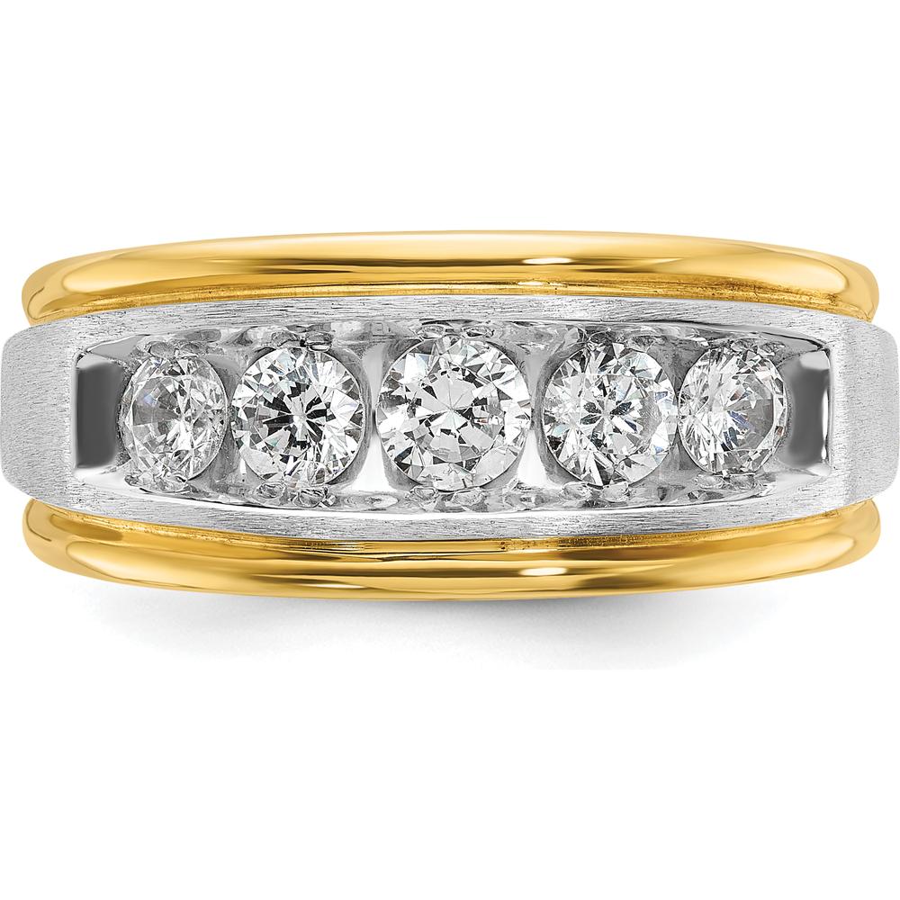 14K Two-Tone Men's 5-Stone Grooved Diamond Ring - 1.0 Carats Total Diamond Weight by IBGoodman