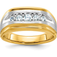 14K Two-Tone Men's 5-Stone Grooved Ring with Polished Satin Finish and Diamonds - 2.50 Carats Total Diamond Weight by IBGoodman