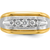 14K Two-Tone Men's 5-Stone Grooved Ring with Polished Satin Finish and Diamonds - 2.50 Carats Total Diamond Weight by IBGoodman