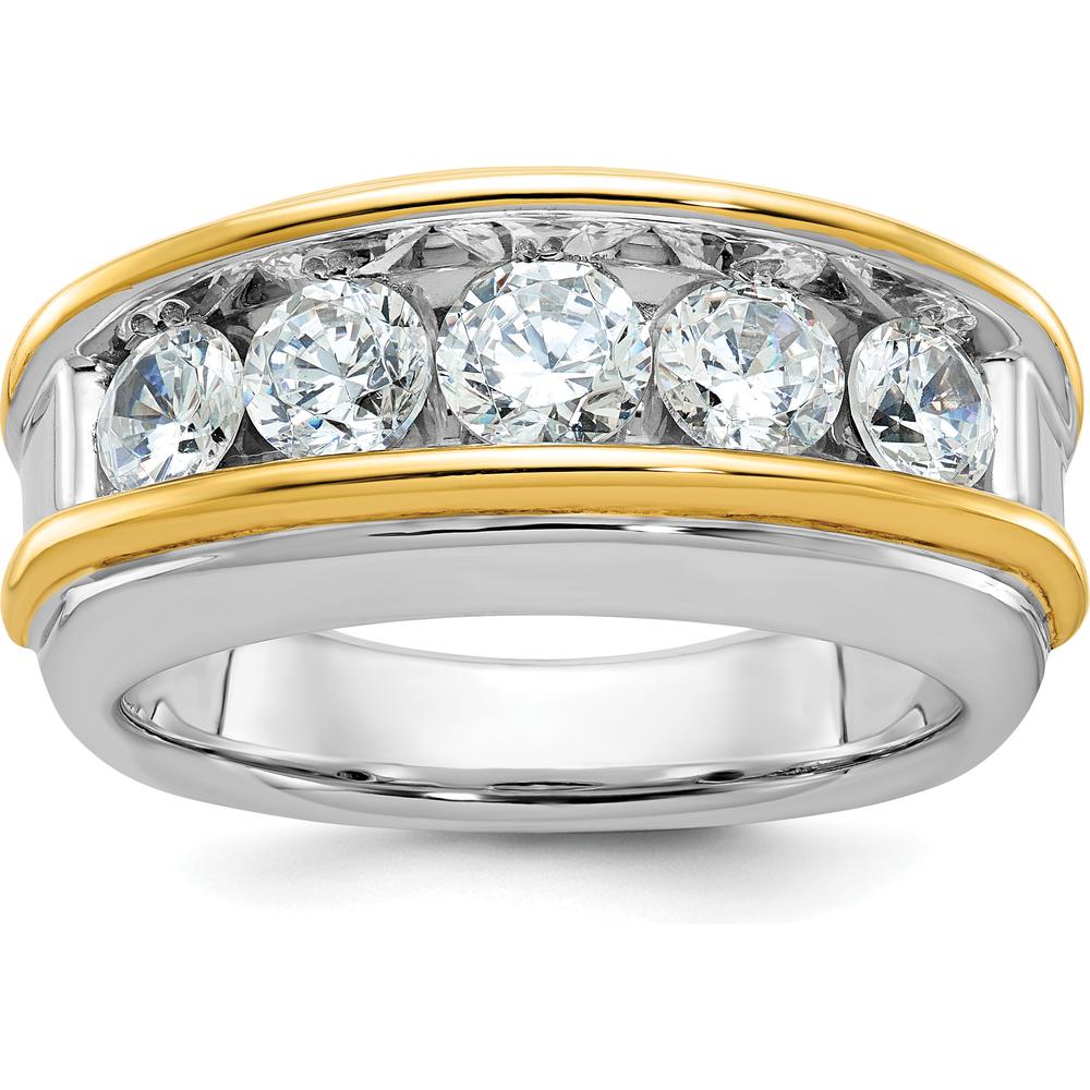 14K Two-Tone Men's 5-Stone Polished Gold Ring Mounting by IBGoodman