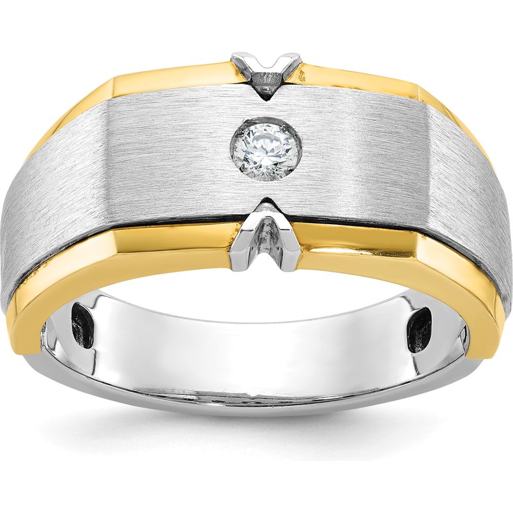 14K Two-Tone Men's Band Ring with Round Faceted Diamond - 0.103 Carats Total Diamond Weight by IBGoodman