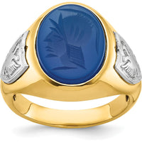 14K Two-Tone Men's Blue Agate Ring with Engraved Design by IBGoodman