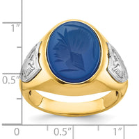 14K Two-Tone Men's Blue Agate Ring with Engraved Design by IBGoodman