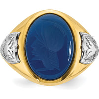 14K Two-Tone Men's Blue Agate Ring with Engraved Design by IBGoodman