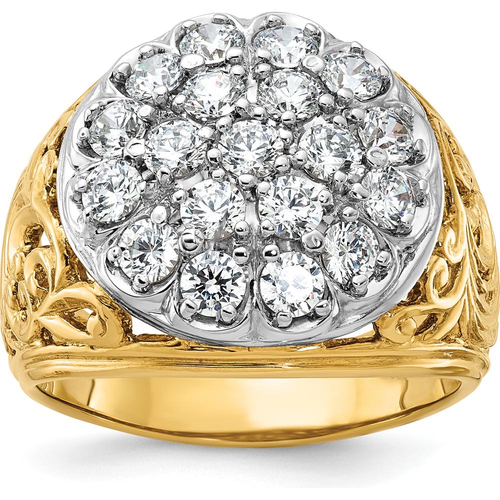 14K Two-Tone Men's Cluster Ring with 2 Carat Total Round Diamonds