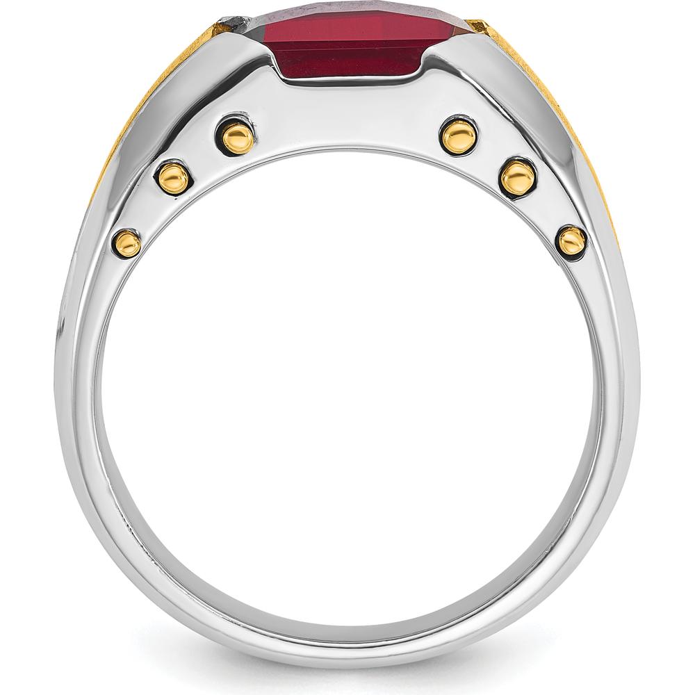 14K Two-Tone Men's Created Garnet Ring - 11x9mm Lab-Created Garnet by IBGoodman