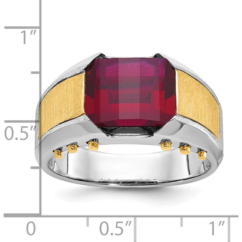 14K Two-Tone Men's Created Garnet Ring - 11x9mm Lab-Created Garnet by IBGoodman