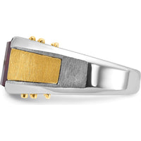 14K Two-Tone Men's Created Garnet Ring - 11x9mm Lab-Created Garnet by IBGoodman