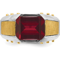 14K Two-Tone Men's Created Garnet Ring - 11x9mm Lab-Created Garnet by IBGoodman