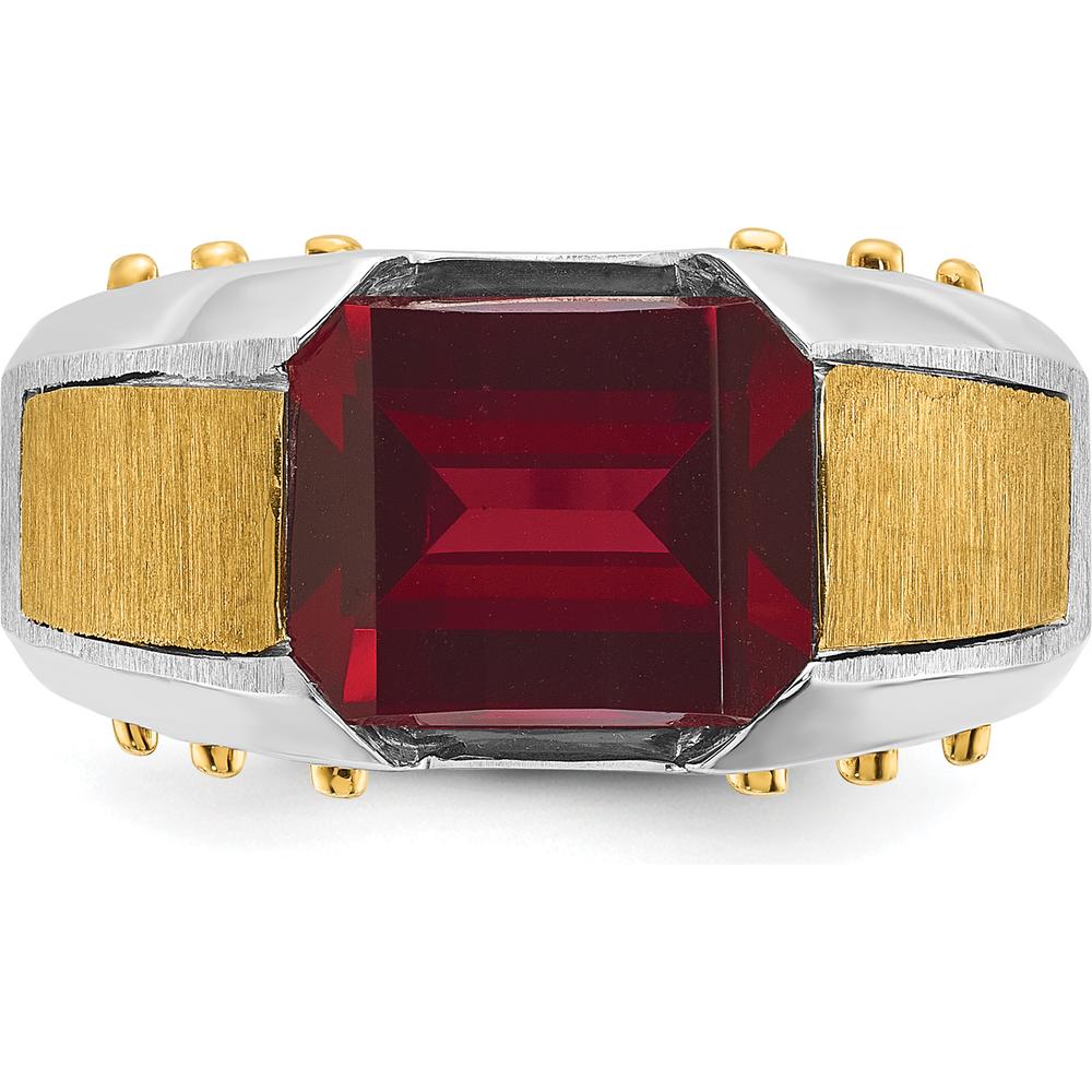14K Two-Tone Men's Created Garnet Ring - 11x9mm Lab-Created Garnet by IBGoodman