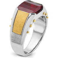 14K Two-Tone Men's Created Garnet Ring - 11x9mm Lab-Created Garnet by IBGoodman