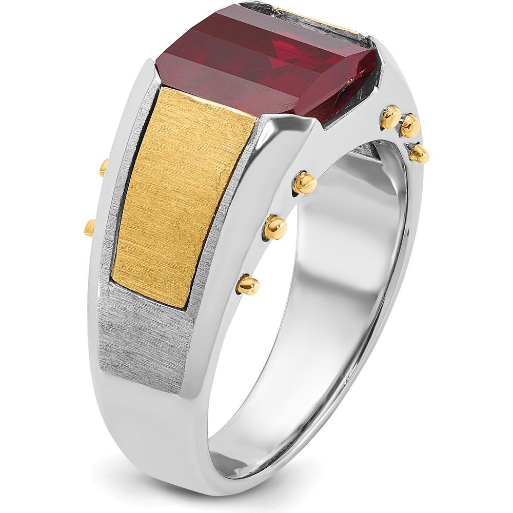 14K Two-Tone Men's Created Garnet Ring - 11x9mm Lab-Created Garnet by IBGoodman