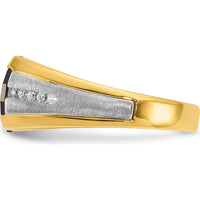 14K Two-Tone Men's Created Sapphire and 1/8 Carat Diamond Ring with Bold Square Design by IBGoodman