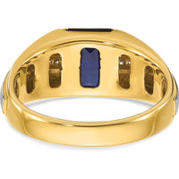 14K Two-Tone Men's Created Sapphire and 1/8 Carat Diamond Ring with Bold Square Design by IBGoodman