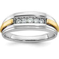 14K Two-Tone Men's Diamond Band Ring with 5 Round Diamonds - 1/4 Carat Total Diamond Weight by IBGoodman