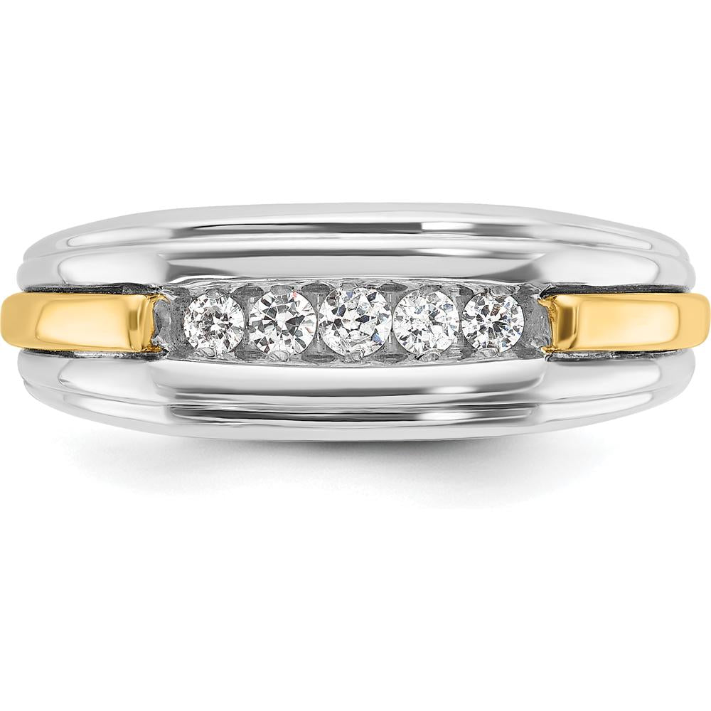 14K Two-Tone Men's Diamond Band Ring with 5 Round Diamonds - 1/4 Carat Total Diamond Weight by IBGoodman
