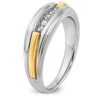 14K Two-Tone Men's Diamond Band Ring with 5 Round Diamonds - 1/4 Carat Total Diamond Weight by IBGoodman