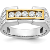 14K Two-Tone Men's Diamond Band Ring with 5 Round Faceted Diamonds - 0.515 Carats Total Diamond Weight by IBGoodman