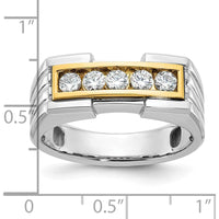 14K Two-Tone Men's Diamond Band Ring with 5 Round Faceted Diamonds - 0.515 Carats Total Diamond Weight by IBGoodman