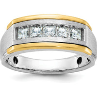 14K Two-Tone Men's Diamond Band Ring with 5 Square Faceted Diamonds - 0.209 Carats Total Diamond Weight by IBGoodman