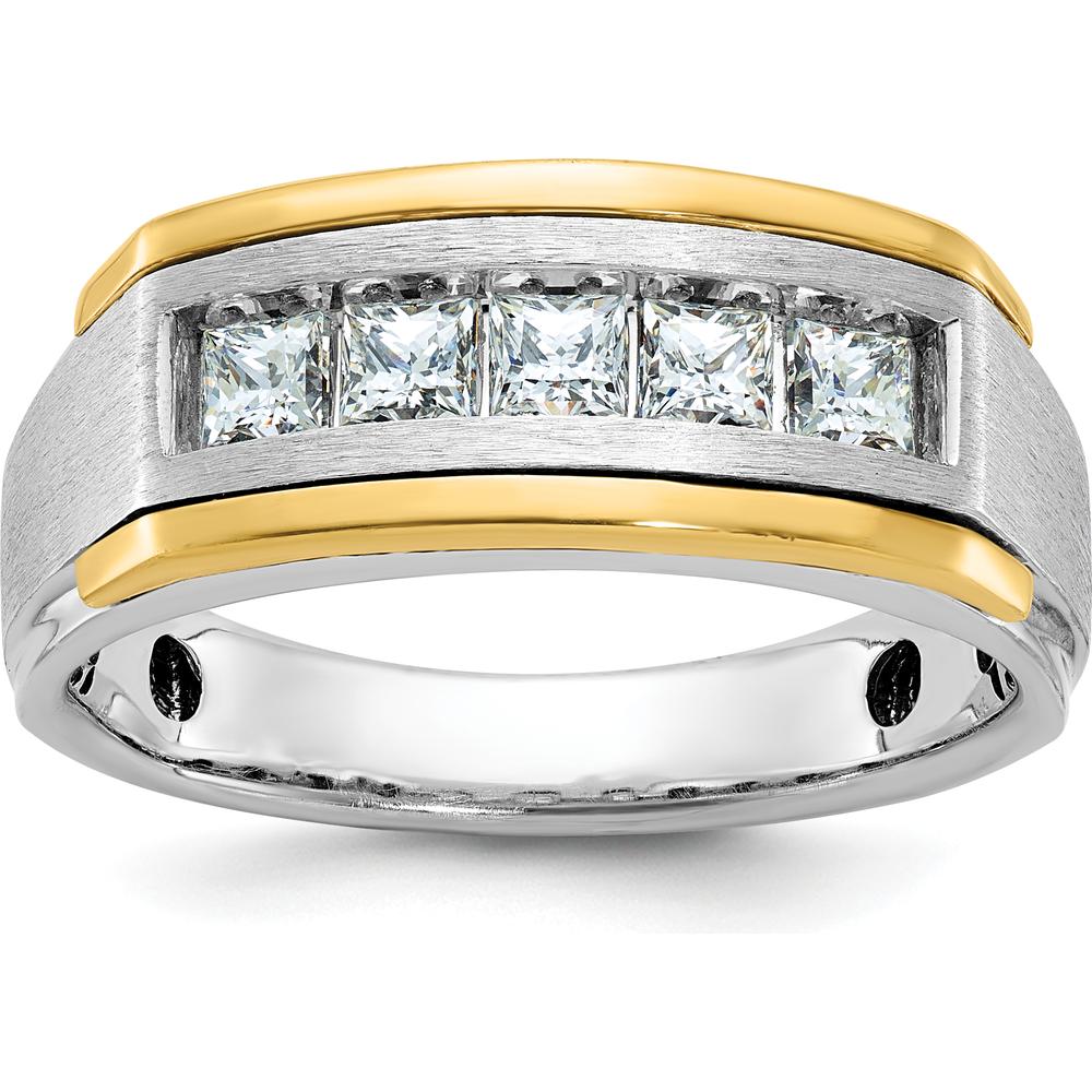 14K Two-Tone Men's Diamond Band Ring with 5 Square Faceted Diamonds - 0.209 Carats Total Diamond Weight by IBGoodman