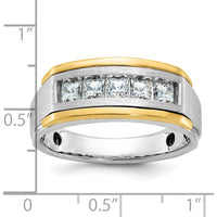 14K Two-Tone Men's Diamond Band Ring with 5 Square Faceted Diamonds - 0.209 Carats Total Diamond Weight by IBGoodman