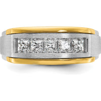 14K Two-Tone Men's Diamond Band Ring with 5 Square Faceted Diamonds - 0.209 Carats Total Diamond Weight by IBGoodman