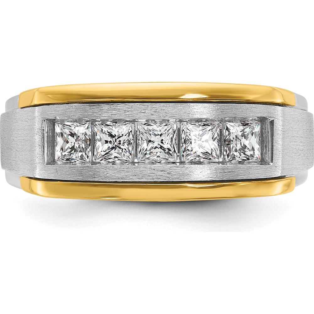 14K Two-Tone Men's Diamond Band Ring with 5 Square Faceted Diamonds - 0.209 Carats Total Diamond Weight by IBGoodman