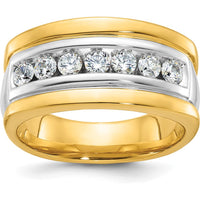14K Two-Tone Men's Diamond Band Ring with 7 Round Faceted Diamonds - 0.75 Carats Total Diamond Weight by IBGoodman