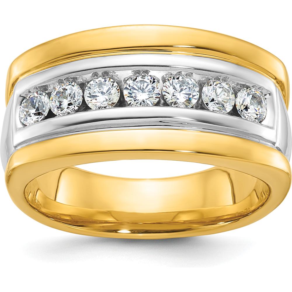 14K Two-Tone Men's Diamond Band Ring with 7 Round Faceted Diamonds - 0.75 Carats Total Diamond Weight by IBGoodman