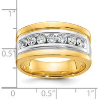 14K Two-Tone Men's Diamond Band Ring with 7 Round Faceted Diamonds - 0.75 Carats Total Diamond Weight by IBGoodman