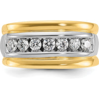 14K Two-Tone Men's Diamond Band Ring with 7 Round Faceted Diamonds - 0.75 Carats Total Diamond Weight by IBGoodman