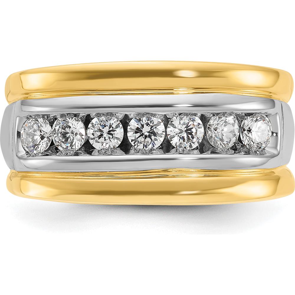 14K Two-Tone Men's Diamond Band Ring with 7 Round Faceted Diamonds - 0.75 Carats Total Diamond Weight by IBGoodman
