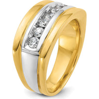 14K Two-Tone Men's Diamond Band Ring with 7 Round Faceted Diamonds - 0.75 Carats Total Diamond Weight by IBGoodman