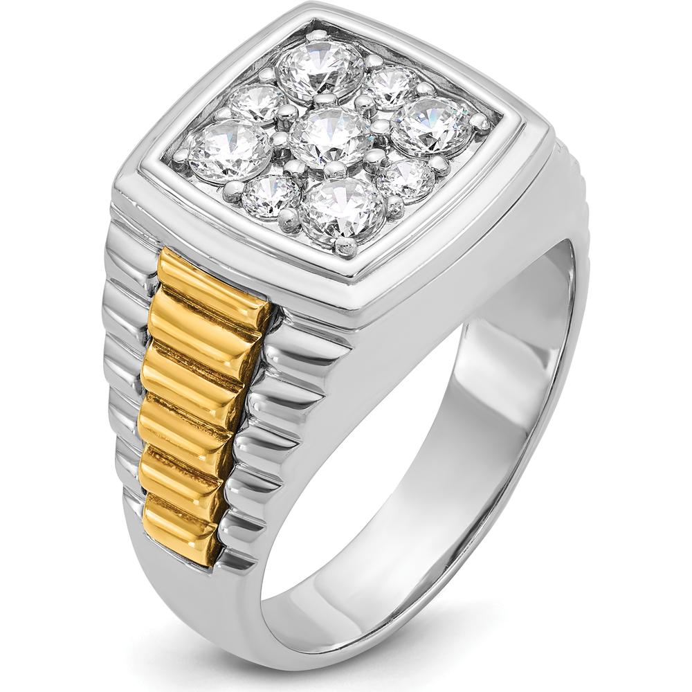 14K Two-Tone Men's Diamond Cluster Ring with 1.0 Carat Total Weight of Round Faceted Diamonds by IBGoodman