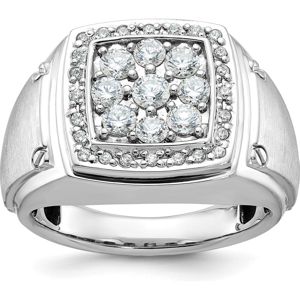 14K Two-Tone Men's Diamond Cluster Ring with 1 Carat Natural Round Diamonds and Satin Finish by IBGoodman