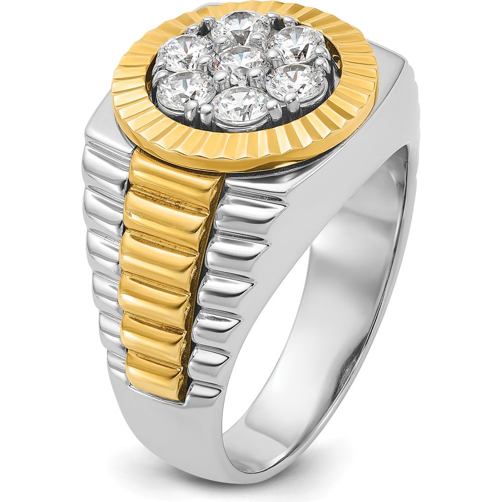 14K Two-Tone Men's Diamond Cluster Ring with 7 Round Diamonds - 0.15 Carats Total Diamond Weight by IBGoodman