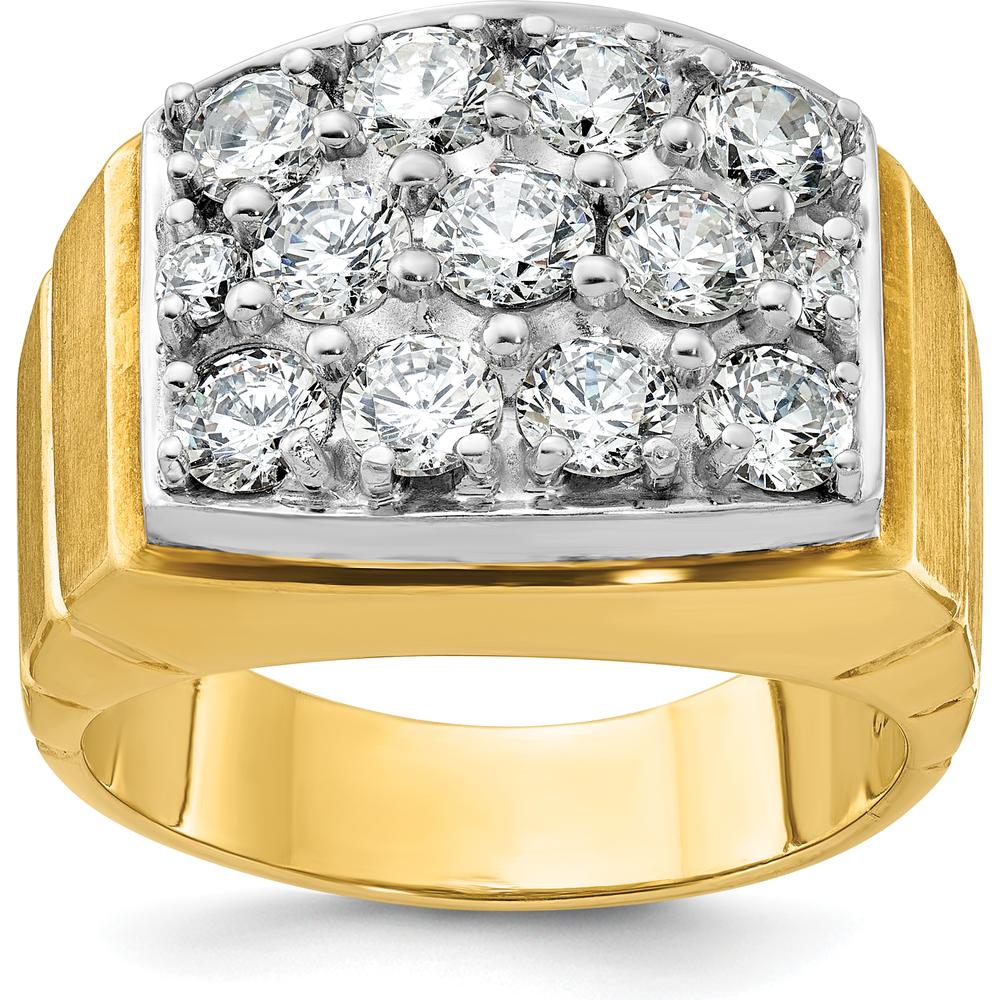 14K Two-Tone Men's Diamond Cluster Ring with Faceted Round Diamonds - 0.99 Carats Total Diamond Weight by IBGoodman