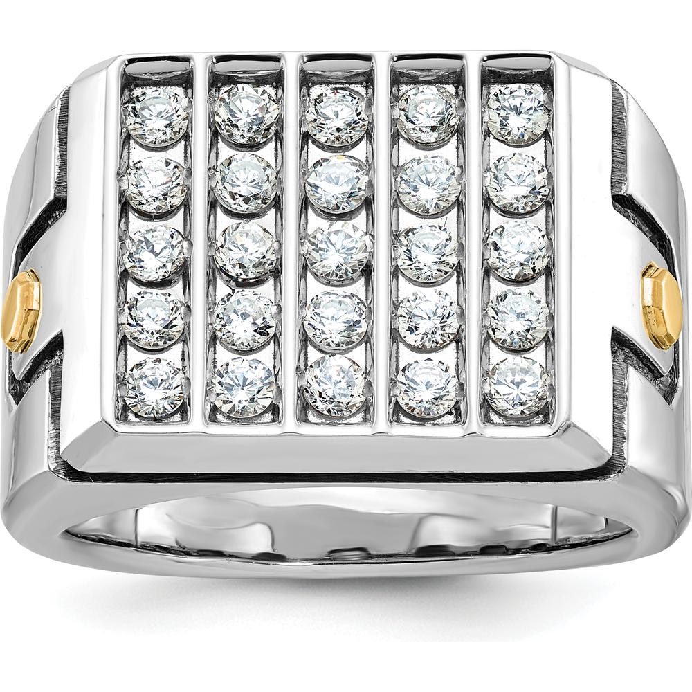 14K Two-Tone Men's Diamond Cluster Ring with Polished Grooved Design - 1.00 Carats Total Diamond Weight by IBGoodman