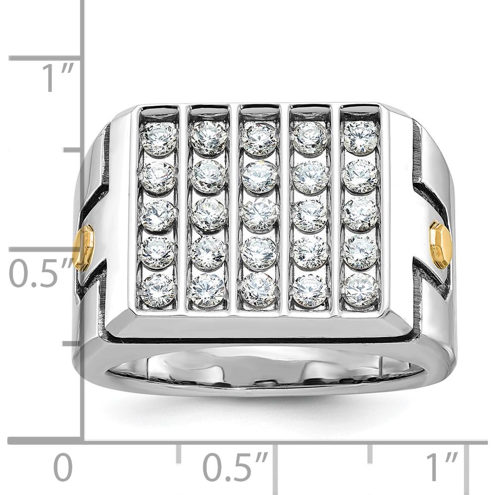 14K Two-Tone Men's Diamond Cluster Ring with Polished Grooved Design - 1.00 Carats Total Diamond Weight by IBGoodman