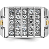 14K Two-Tone Men's Diamond Cluster Ring with Polished Grooved Design - 1.00 Carats Total Diamond Weight by IBGoodman
