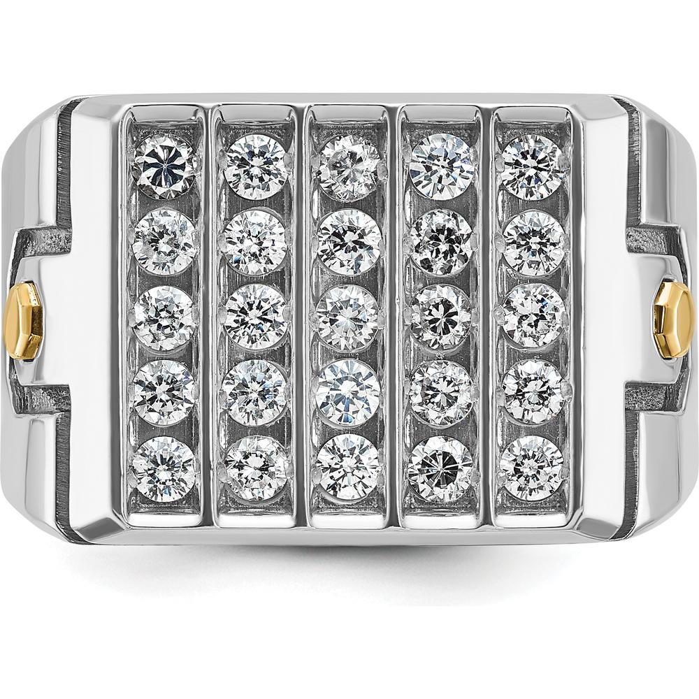 14K Two-Tone Men's Diamond Cluster Ring with Polished Grooved Design - 1.00 Carats Total Diamond Weight by IBGoodman