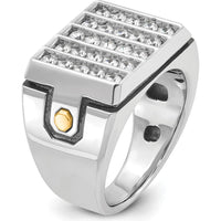 14K Two-Tone Men's Diamond Cluster Ring with Polished Grooved Design - 1.00 Carats Total Diamond Weight by IBGoodman