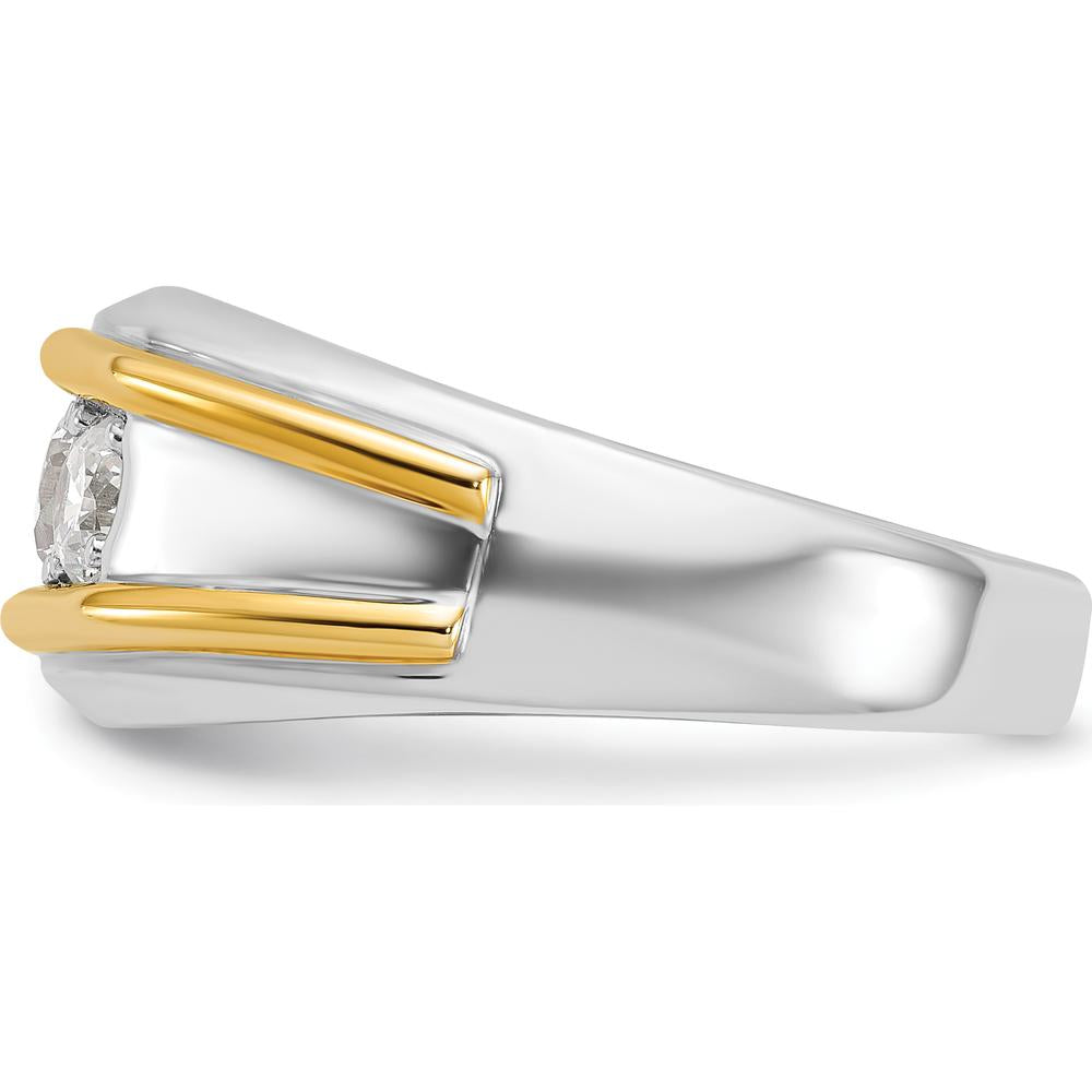 14K Two-Tone Men's Diamond Complete Ring with 3 Round Diamonds - 1.01 Carats Total Diamond Weight by IBGoodman